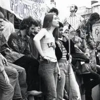 Gay rights demonstration in Trafalgar Square including members of the Gay Liberation Front (GLF).
