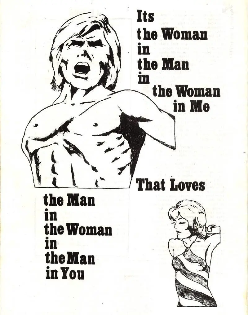A leaflet with drawing of two people on and text about men and women