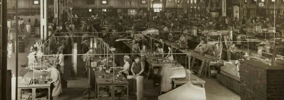 Grayscale photo of a factory