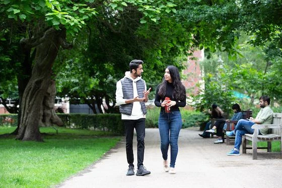 Students walking in the park