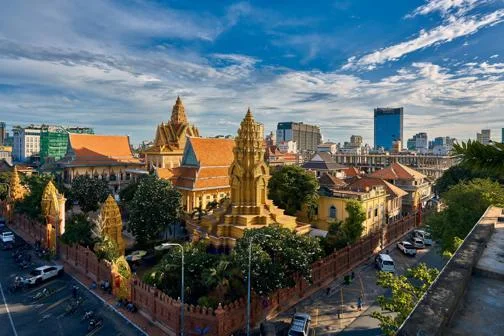A bird eye view of a Buddhist temple in Phnom Penh