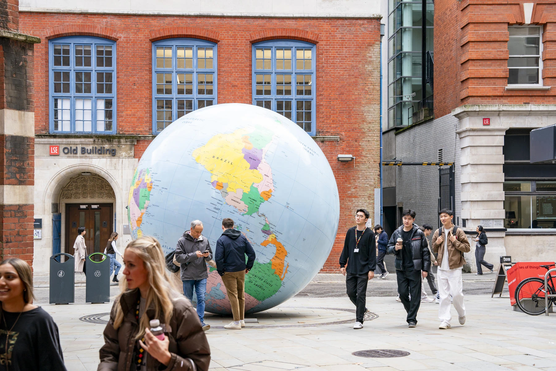 Campus view globe welcome week