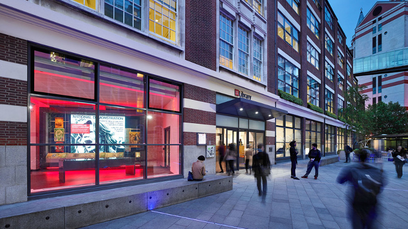 The LSE library plaza in the evening