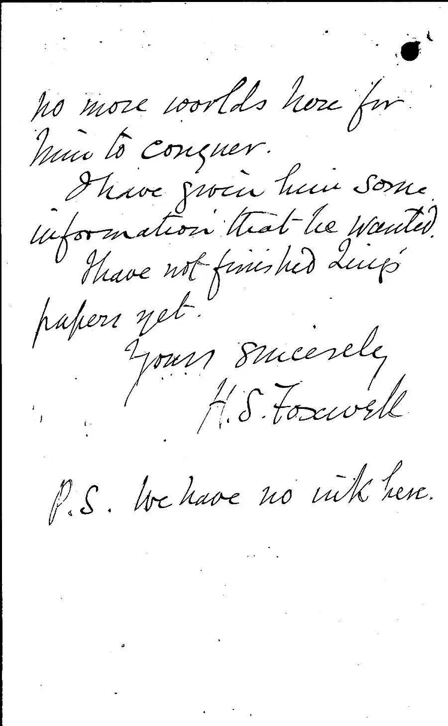 Reply from Professor Herbert Foxwell, 1920, LSE student file