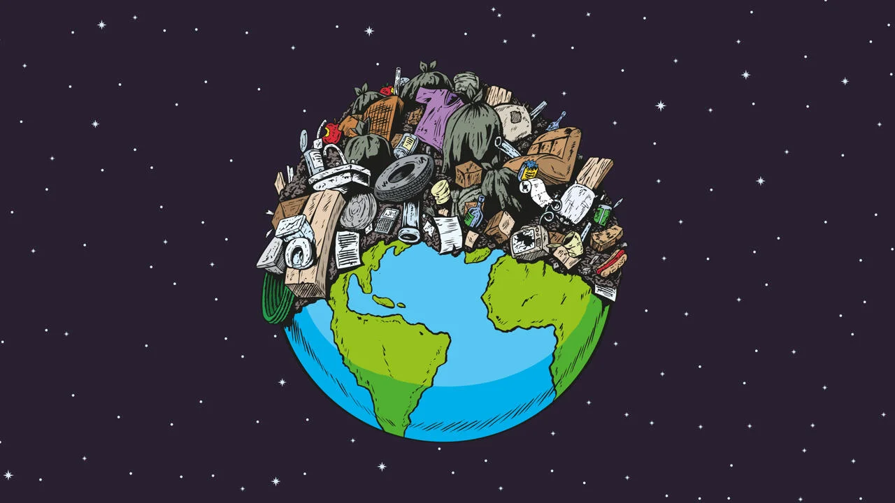 The earth covered in rubbish
