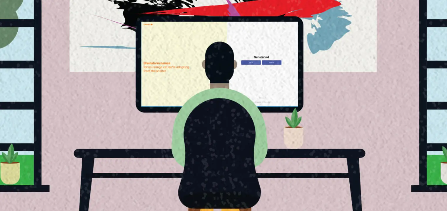 Illustration of person sitting at a computer