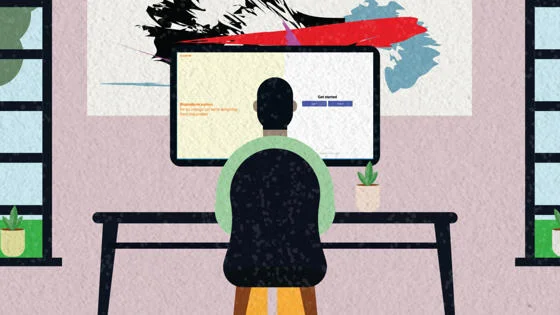 Illustration of person sitting at a computer