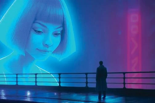 AI woman gazes at silhouette of man