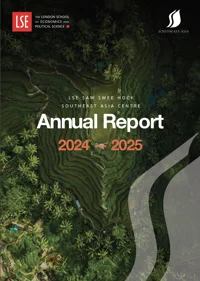 Annual report cover showing a bird eye view of tiered paddy fields.