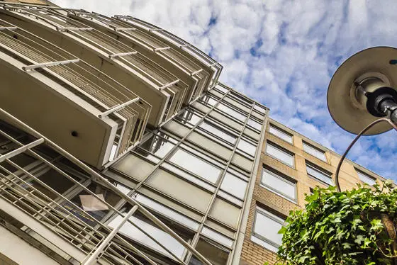 An upward looking view of Butler's Wharf Residence accommodation building