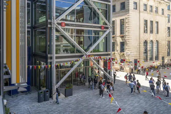 LSE center building entrance with festival decorations