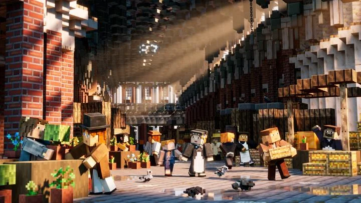 Characters from Minecraft Education game shopping in Covent Garden