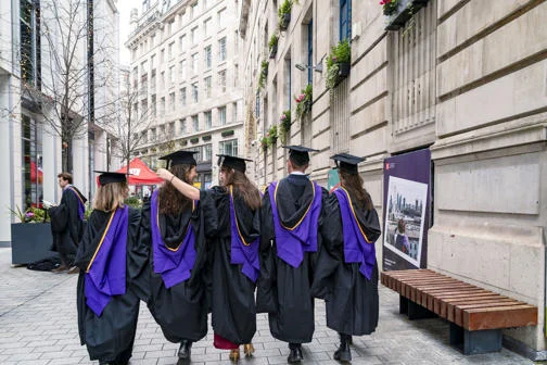 Graduating students on campus