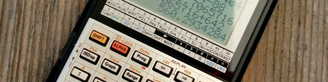 A calculator on a table.