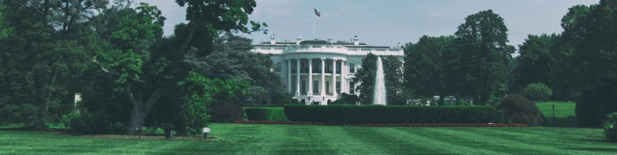 The White House in America surrounded by green grass and trees.