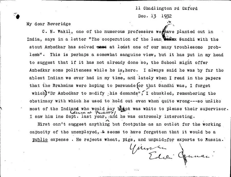 Caption: Cannan to Beveridge, 1932