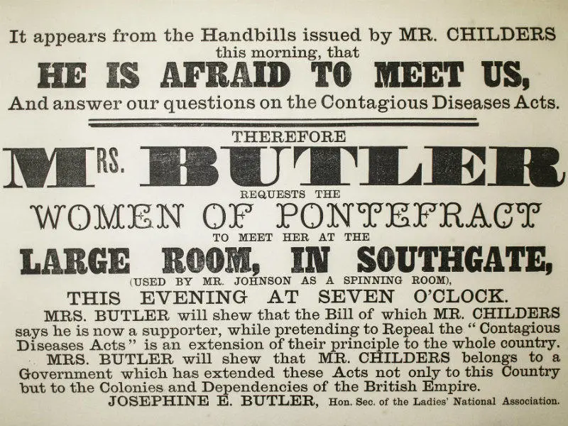 Josephine Butler poster addressing the women of Pontefract