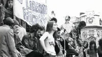 People at a Gay Liberation Front protest held in Trafalgar Square in the 1970s.
