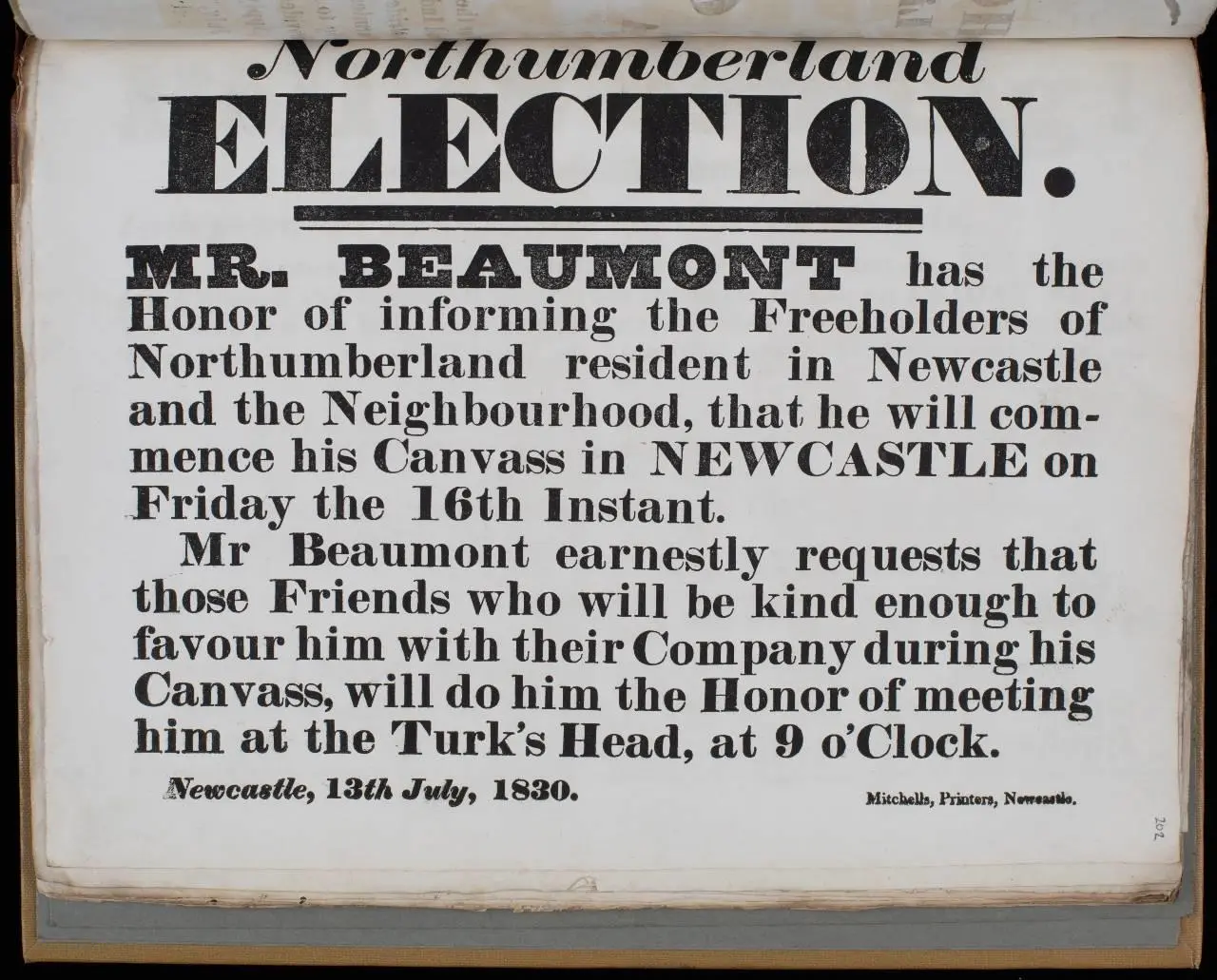 A page of an election leaflet from the 1830s.