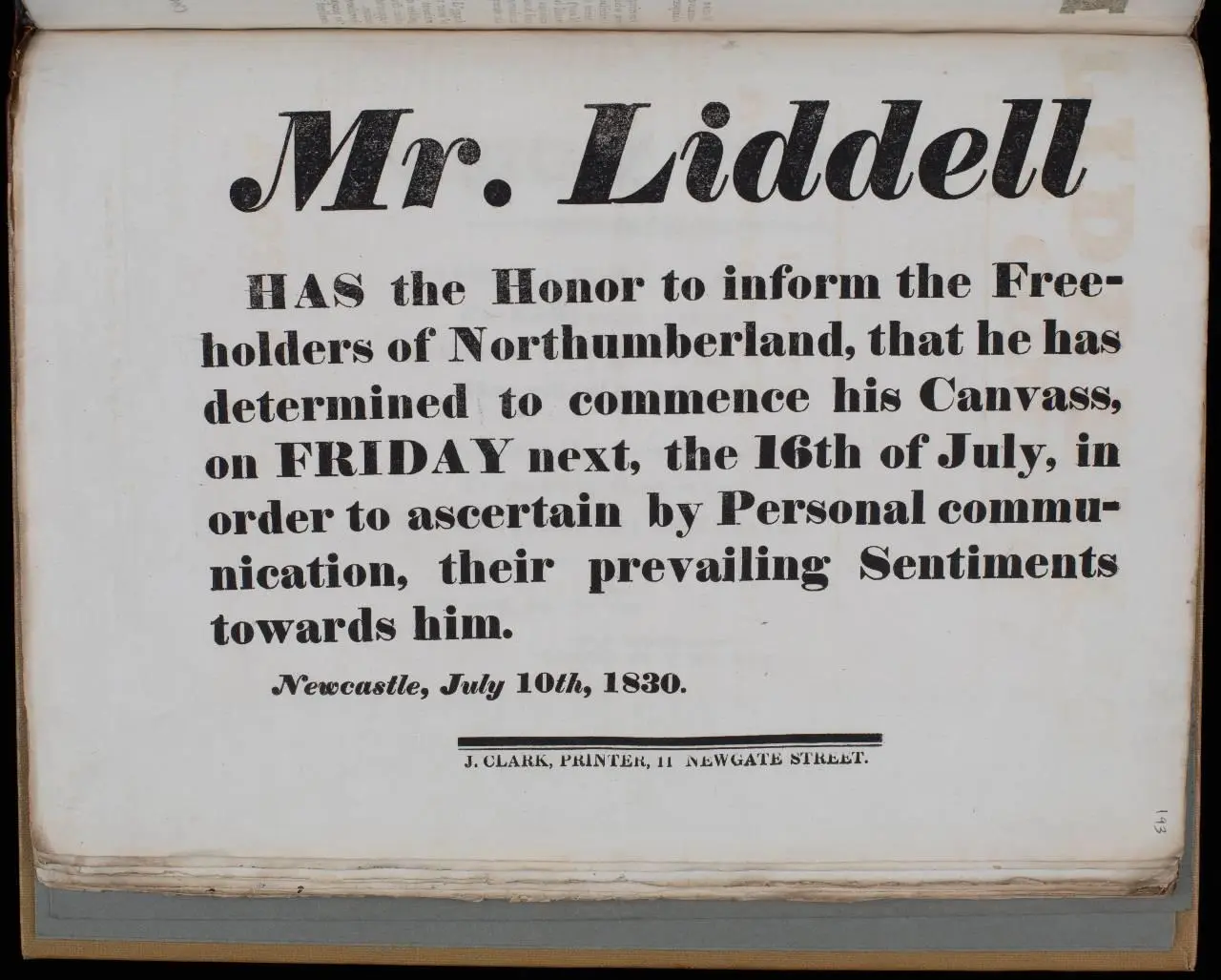 A page of an election leaflet from the 1830s.