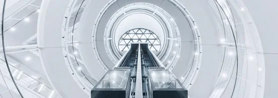 LSE Library stairs, lifts and dome from below