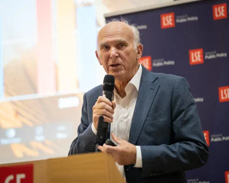 Sir Vince Cable presenting at LSE public event