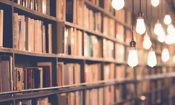 Library with warm lighting