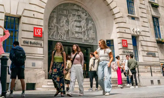 Students walking outside LSE's Old Building