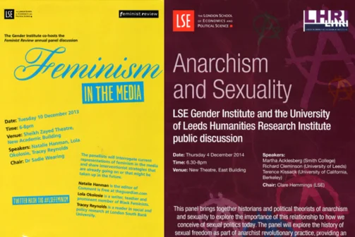 Two posters from past events in the Department of Gender Studies
