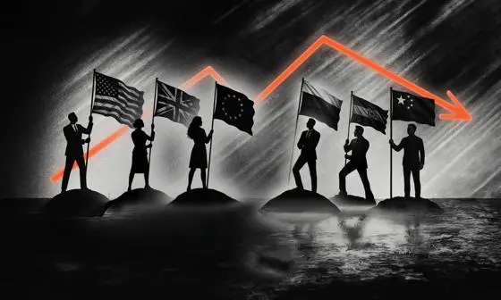 People holding national flags while standing on top of mounds of earth