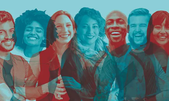 Men and women smiling appearing happy