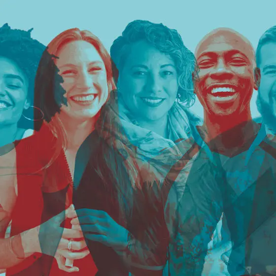 Men and women smiling appearing happy