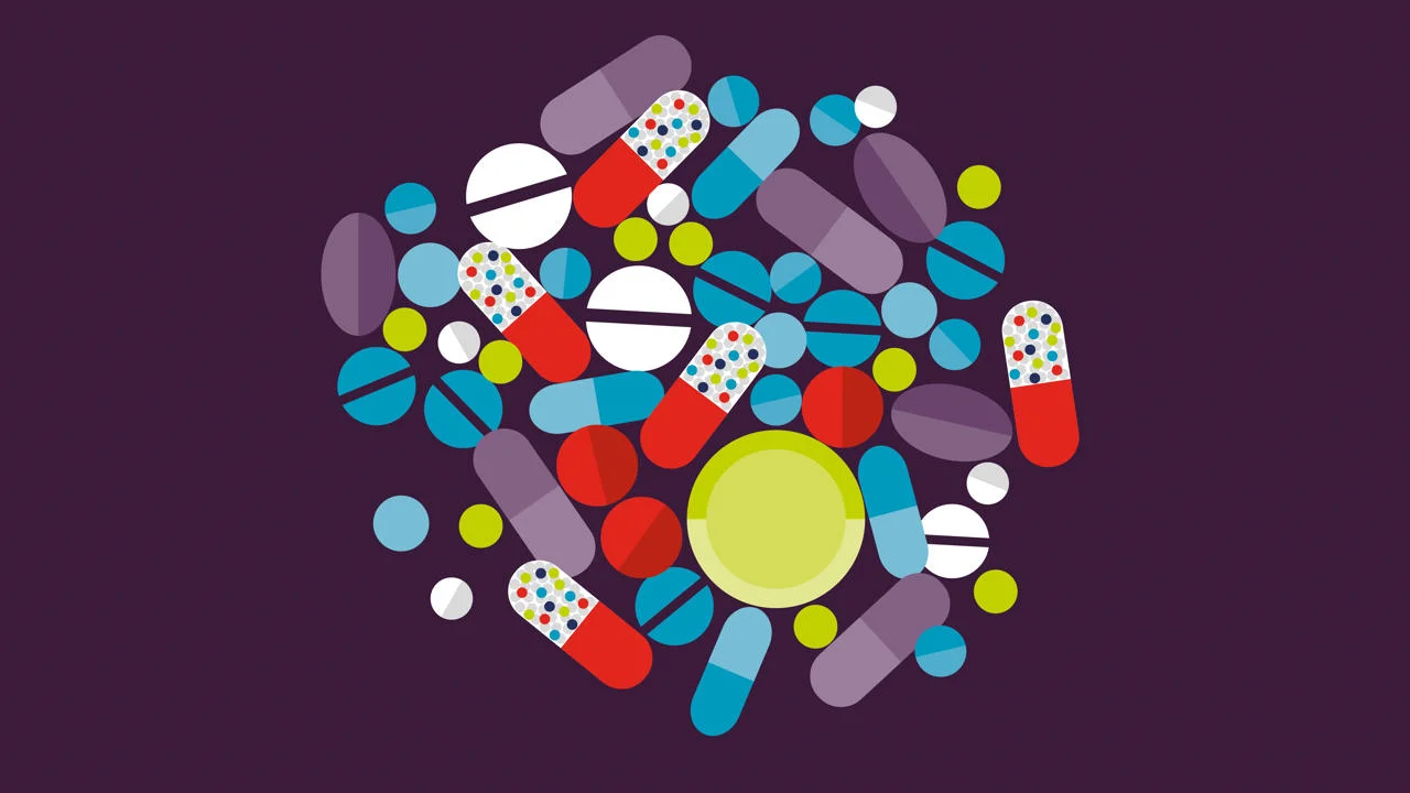 An illustration showing a collection of medicinal pills
