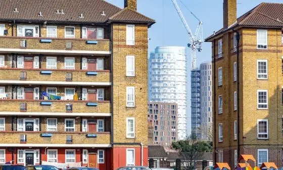 Housing estate with the London City in the background
