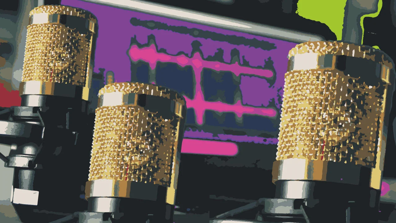 Microphones in a music recording studio