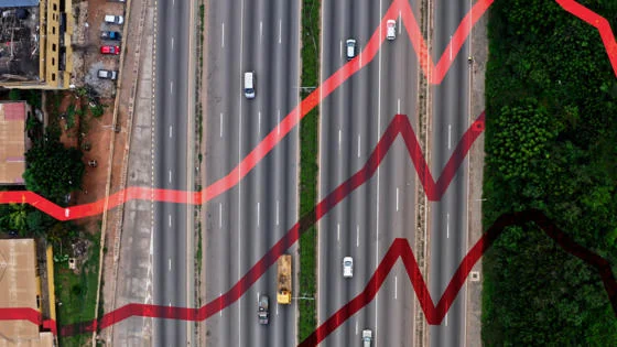 An aerial view of cars on a highway