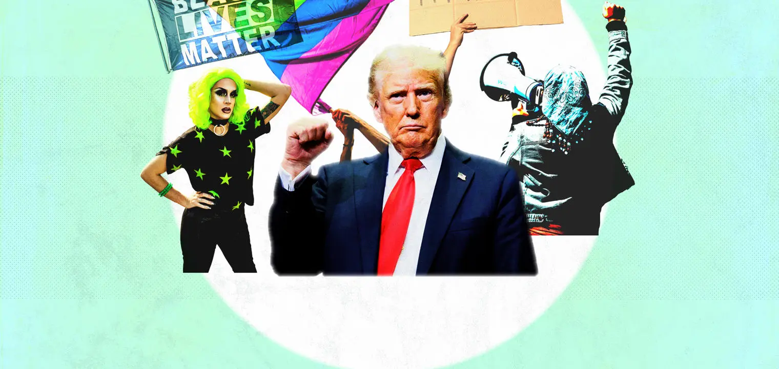 Trump and protestors