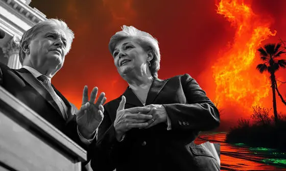 politicians talk while wildfire rages behind them
