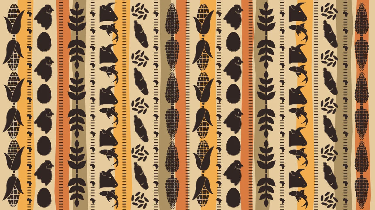 African style cloth with pictures of the food Africa exports