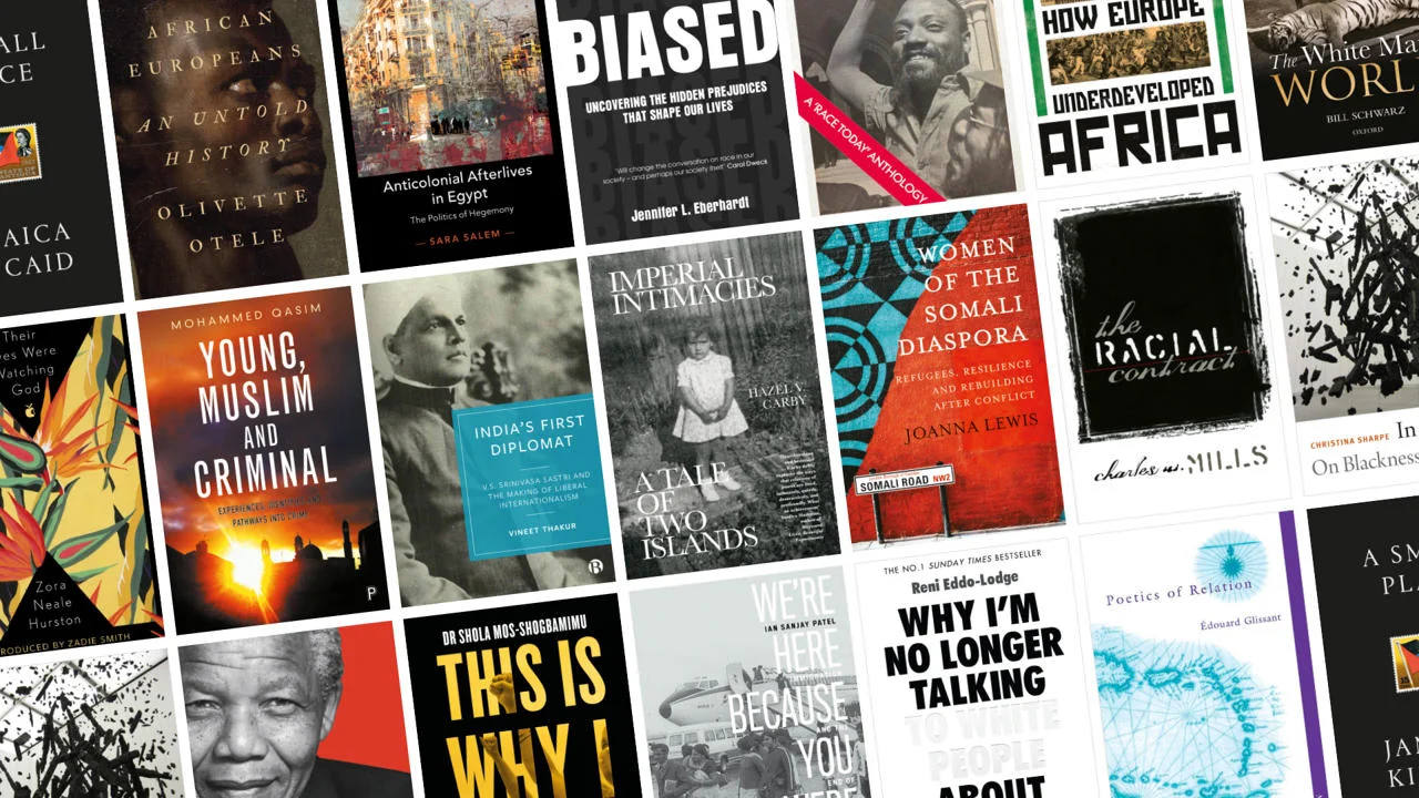 Book covers from the race equity reading list