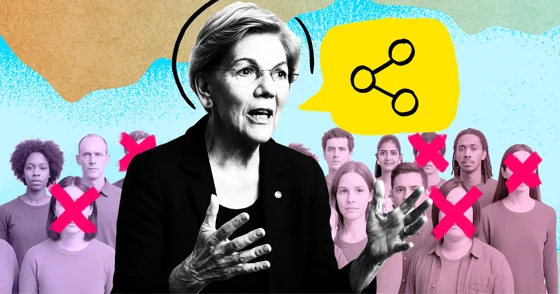 Graphic depiction of a political leader talking to an audience