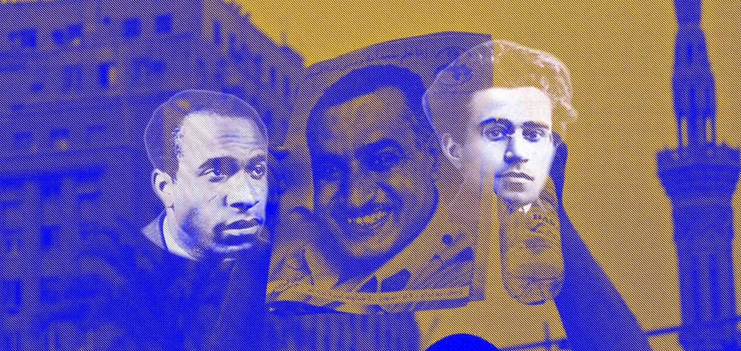 Egyptian thinkers Fanon, Nasser and Gramsci against a Cairo skyline