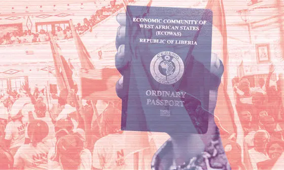 Republic of Liberia passport against a background shot from Liberia