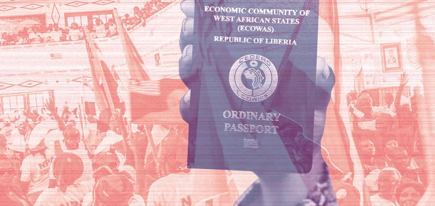 Republic of Liberia passport against a background shot from Liberia