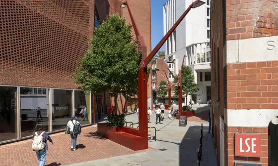Sunny day outside the LSE Saw Swee Hock Student Centre
