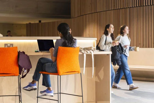 Students in the Marshall Building