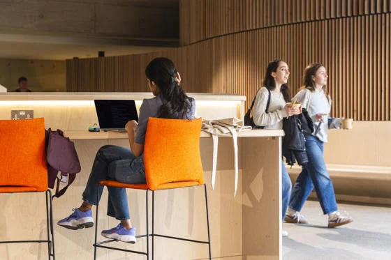 Students in the Marshall Building