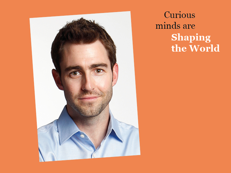 Orange graphic with image of Ben Rattray in a white shirt and the text "Curious minds are shaping the world"