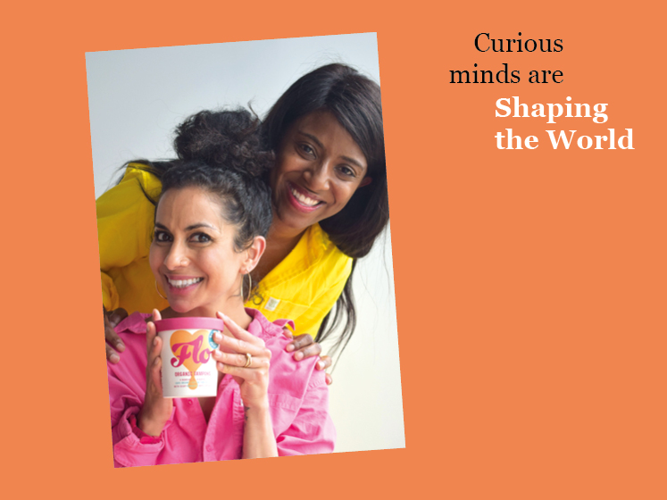 Orange graphic featuring an image of Tara Chandra with the text "Curious minds are shaping the world"