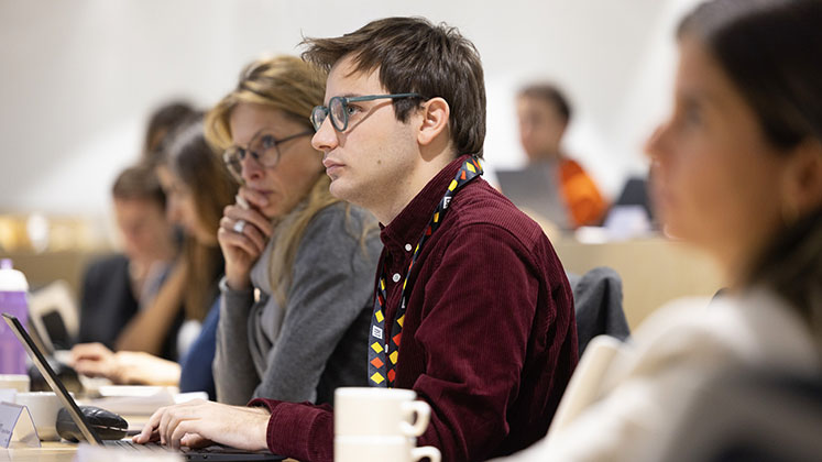 Students listening during a lecture.